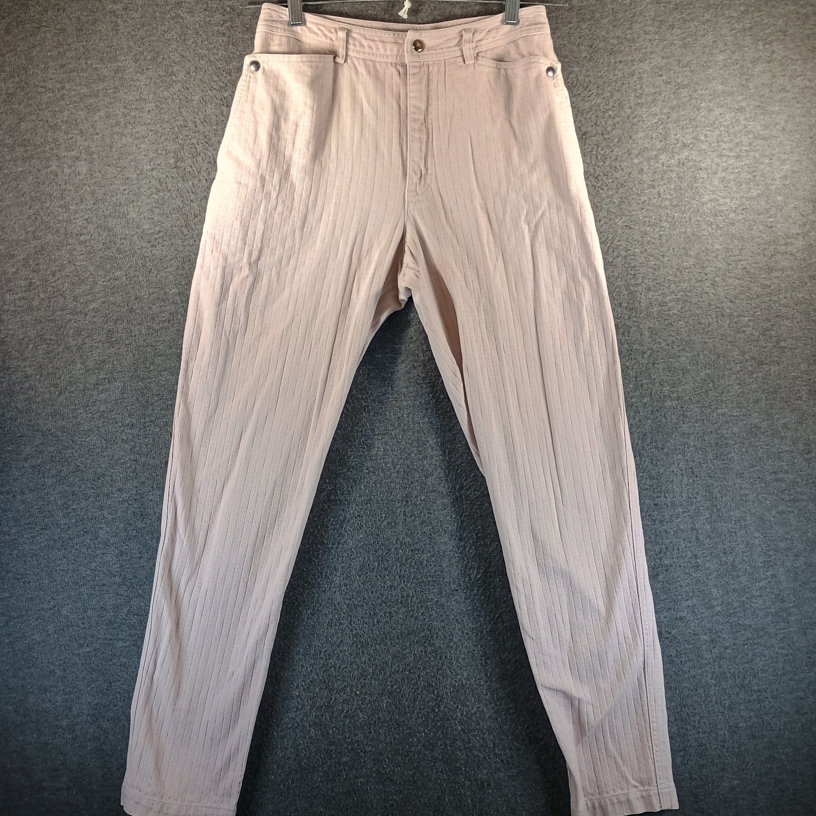 Liz Sport Jeans Womens 10 Pink Light Wash Buttons Stiped Skinny Tapered Leg